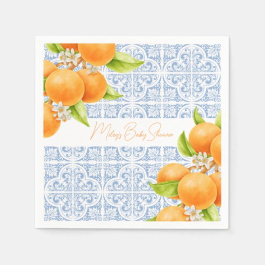 リトルかわいこちゃん |柑橘系地中海のタイルかわいい スタンダードカクテルナプキン (正面)