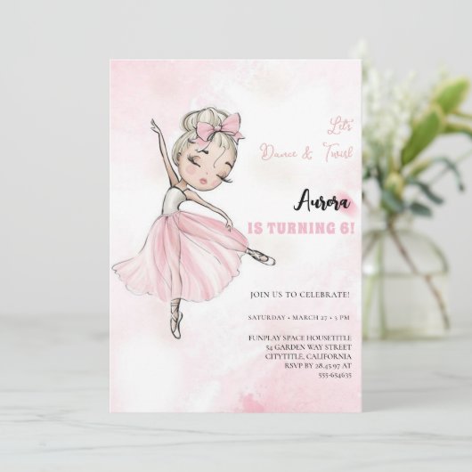 リトルかわいらしバレリーナスバレエ誕生日パーティー 招待状 (スタンド正面)