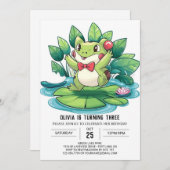 リトルかわいらしフロッグデジタル誕生日 招待状 (正面/裏面)