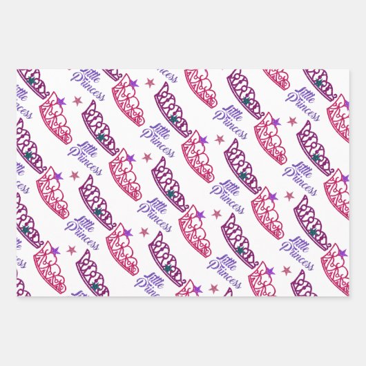 リトルかわいらしプリンセスクラウンティアラカワイトガールテーマ ラッピングペーパーシート (正面)