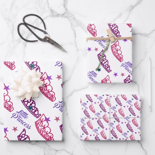 リトルかわいらしプリンセスクラウンティアラカワイトガールテーマ ラッピングペーパーシート (正面)