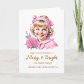 リトルかわいらしヴィンテージ女子 |ピンクのクリスマス シーズンカード (正面)