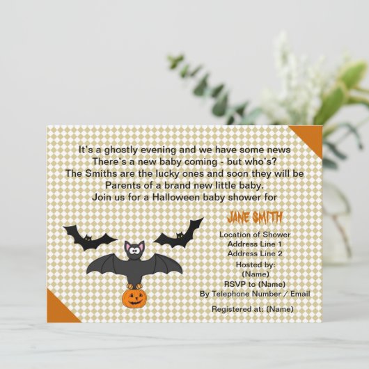 リトルこうもりハロウィーンベビーシャワー招待状カード 招待状 (スタンド正面)