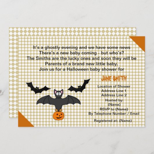 リトルこうもりハロウィーンベビーシャワー招待状カード 招待状 (正面/裏面)