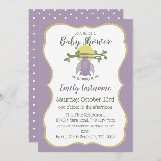 リトルこうもり満月ベビーシャワー 招待状 (正面/裏面)