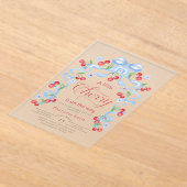 リトルさくらんぼの方法ブルーボウ少年の赤ちゃんシャワー アクリル招待状 (レイダウン)