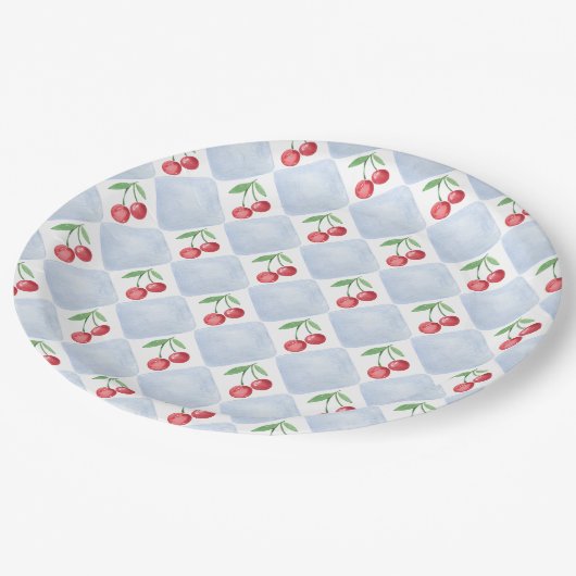 リトルさくらんぼオンザウェイブルー男の赤ちゃんシャワー ペーパープレート (アングル)