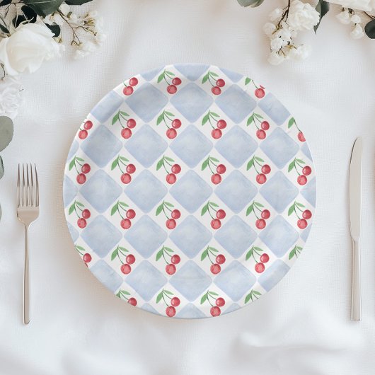 リトルさくらんぼオンザウェイブルー男の赤ちゃんシャワー ペーパープレート