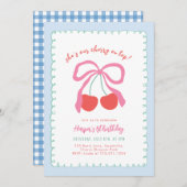 リトルさくらんぼオントップ誕生日招待状 招待状 (正面/裏面)