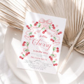 リトルさくらんぼガールピンクの弓ベビーシャワー 招待状