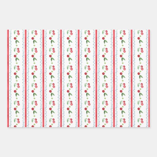 リトルさくらんぼブルーお洒落ベビーシャワー ラッピングペーパーシート (正面2)