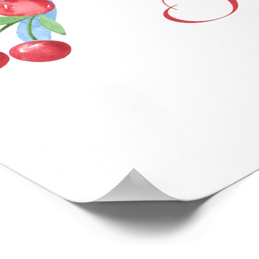 リトルさくらんぼブルーボウベビーシャワーウェルカム ポスター (角)