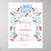 リトルさくらんぼブルーボウベビーシャワーウェルカム ポスター (正面)