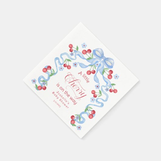 リトルさくらんぼボーイブルーボウコケットベビーシャワー スタンダードカクテルナプキン (角)