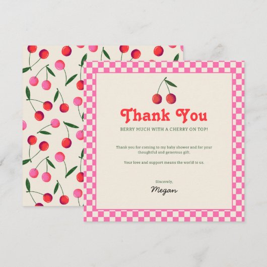 リトルさくらんぼレトロベビーシャワー サンキューカード (正面/裏面)