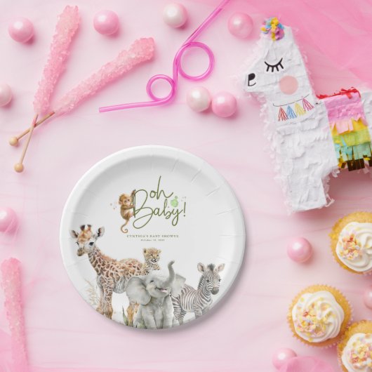 リトルアニマルジャングルサファリベイビーシャワーブラウン ペーパープレート (パーティー)