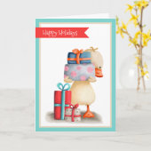 リトルアヒルとプレゼントパーソナライズされた休日 カード (黄色い花)