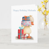 リトルアヒルとプレゼントパーソナライズされた誕生日 カード (黄色い花)