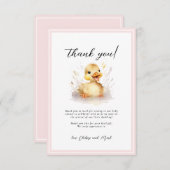 リトルアヒル赤ちゃんシャワーピンクサンキューカード (正面/裏面)