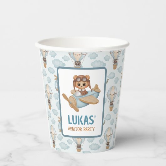 リトルアビエーターパーティーベビーベアーパステル誕生日パパップ 紙コップ (正面)
