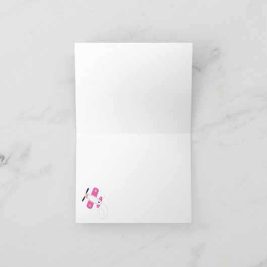 リトルアビエーターピンクの女の子ありがとうノートカードサイズ サンキューカード (内部)