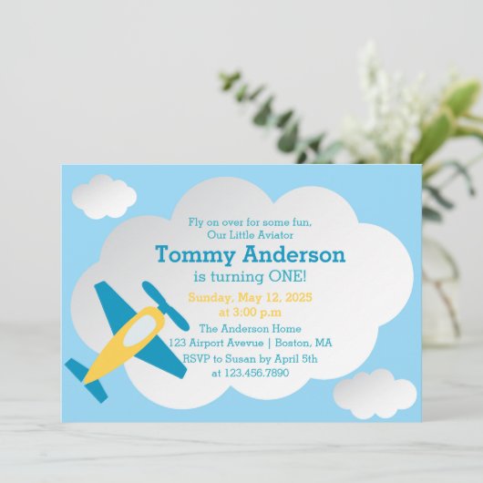 リトルアビエーター飛行機の誕生日パーティー 招待状 (スタンド正面)