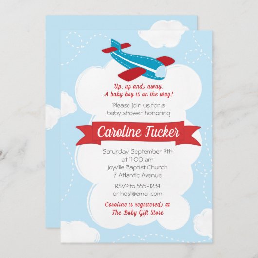 リトルアビエーター飛行機ベビーシャワー招待状 招待状 (正面/裏面)