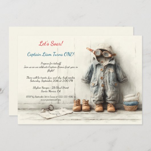 リトルアビエーター1st誕生日パーティー 招待状 (正面/裏面)