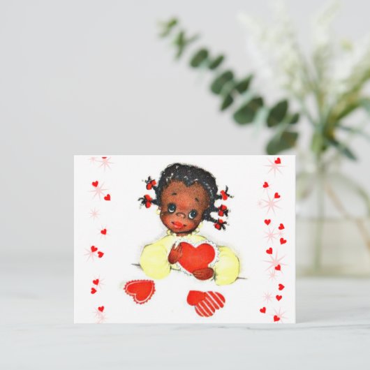 リトルアフリカンアメリカンガールヴィンテージバレンタイン ポストカード (スタンド正面)