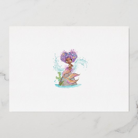 リトルアフロアメリカンマーメイド誕生日ホイルInv 箔招待状 (裏面)