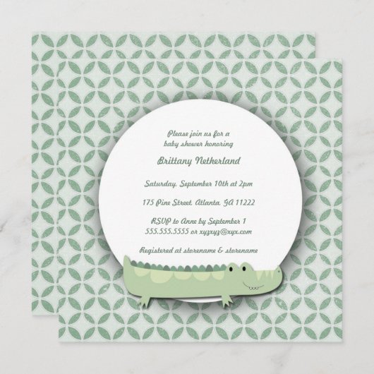 リトルアリゲータースクエアベビーシャワー招待状 招待状 (正面/裏面)