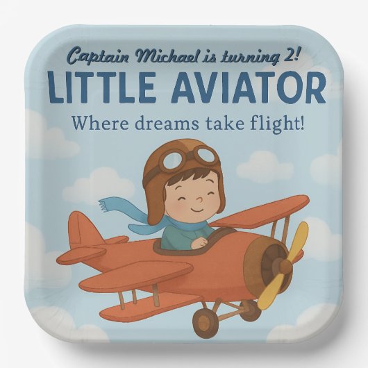 リトルアヴィエーターかわいい赤い飛行機広場9" ペーパープレート (正面)