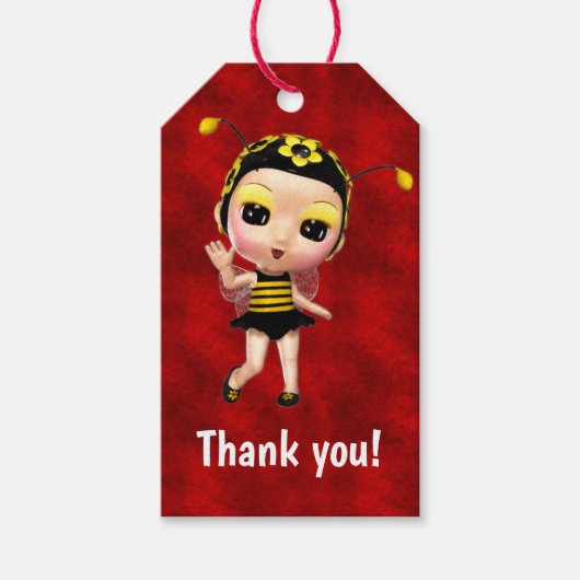 リトルイエロー（昆虫）マルハナバチフェアリー人形オンレッドベルベット ギフトタグ (正面)