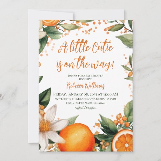 リトルイタリアンかわいこちゃんオレンジシトラスベビーシャワー 招待状 (正面)