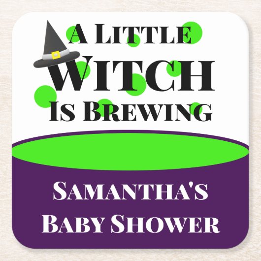 リトルウィッチがハロウィーンの赤ちゃんシャワーを醸造している スクエアペーパーコースター (正面)
