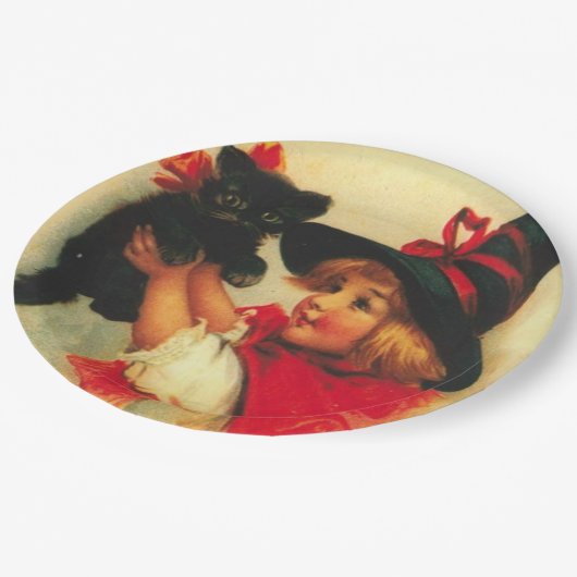 リトルウィッチとブラックキャットヴィンテージハロウィーン ペーパープレート (アングル)