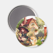 リトルウィッチと可愛いキツネ磁石 マグネット (正面/裏面)