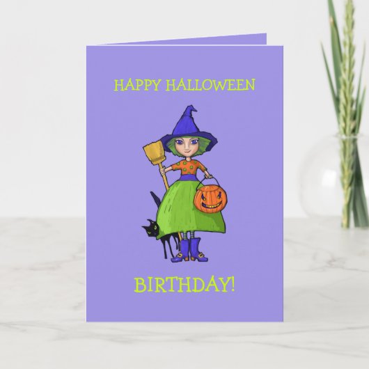 リトルウィッチパープルハロウィーン誕生日カード カード (正面)