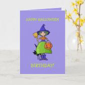 リトルウィッチパープルハロウィーン誕生日カード カード (黄色い花)