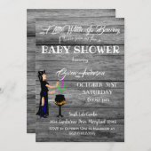 リトルウィッチベイビーシャワーのための素朴な灰色の木製 招待状 (正面/裏面)