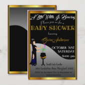 リトルウィッチベイビーシャワーハロウィンゴールドボーダー 招待状 (正面/裏面)