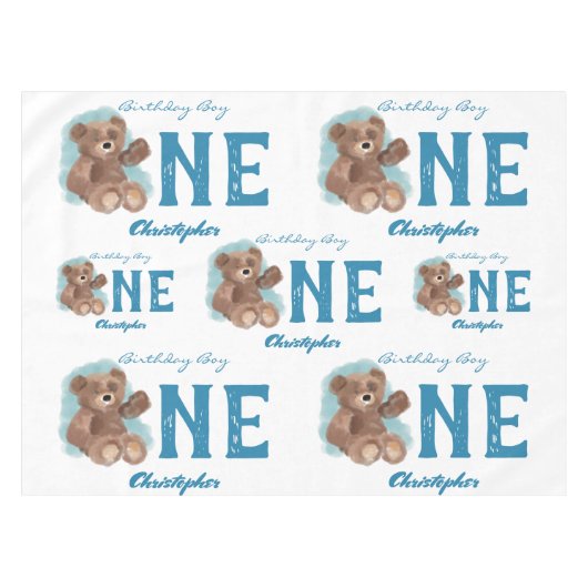 リトルウォーターの色熊かわいい動物ファースト誕生日 テーブルクロス (正面(横))