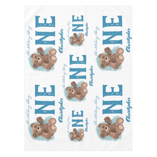 リトルウォーターの色熊かわいい動物ファースト誕生日 テーブルクロス (正面)