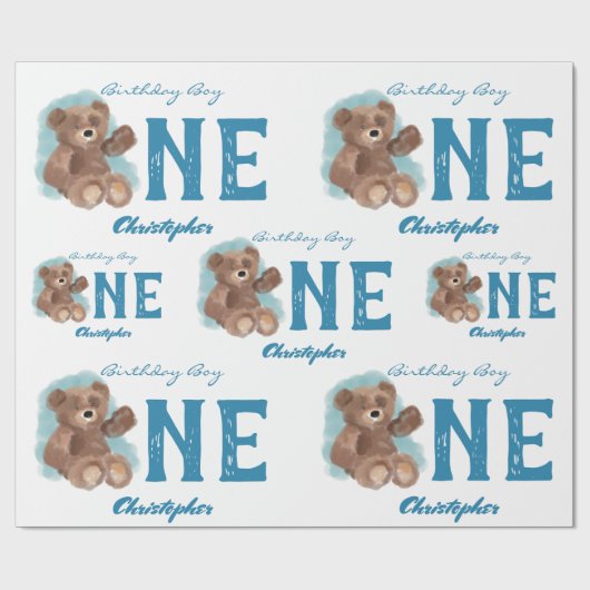 リトルウォーターの色熊かわいい動物ファースト誕生日 ラッピングペーパー (フラット)