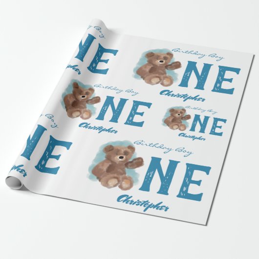 リトルウォーターの色熊かわいい動物ファースト誕生日 ラッピングペーパー (アンロールド)