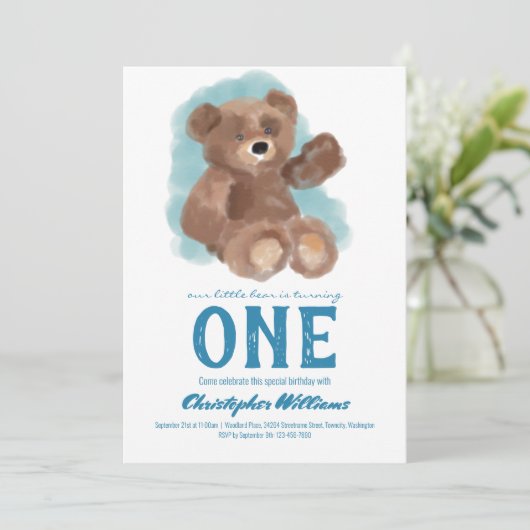 リトルウォーターの色熊かわいい動物ファースト誕生日 招待状 (スタンド正面)