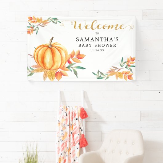 リトルウォーターカラーカボンプキンベビーシャワー秋へようこそ 横断幕 (インサイチュ)