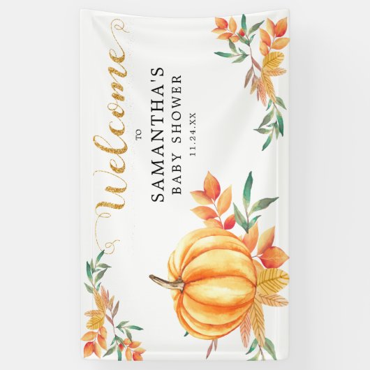 リトルウォーターカラーカボンプキンベビーシャワー秋へようこそ 横断幕 (縦)