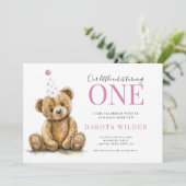 リトルウォーター色テディベアガール1st誕生日 招待状 (スタンド正面)