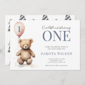 リトルウォーター色テディベアoy 1st Brithday 招待状 (正面/裏面)